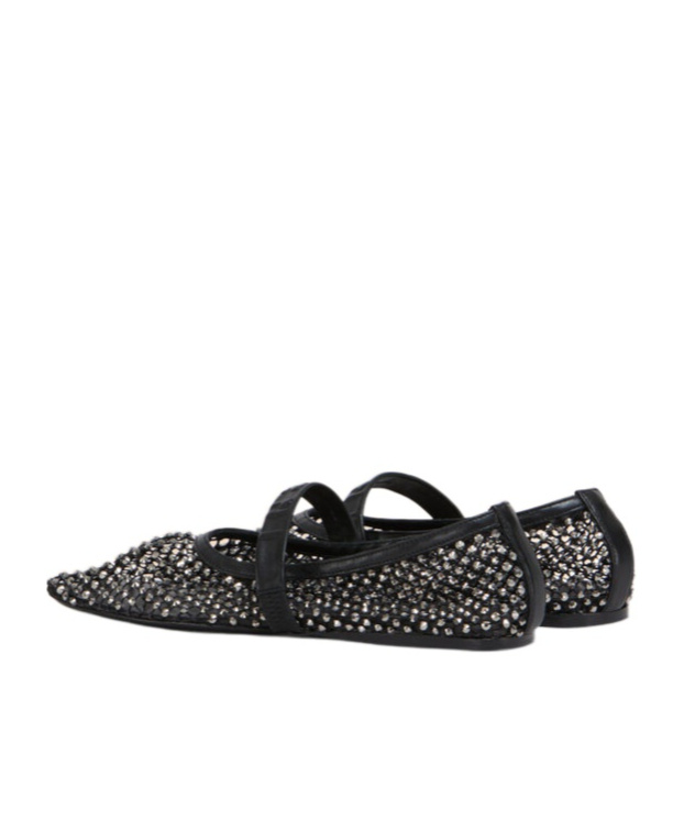 Marni Black Mesh Mary Jane Ballet Flat With Crystals In Black