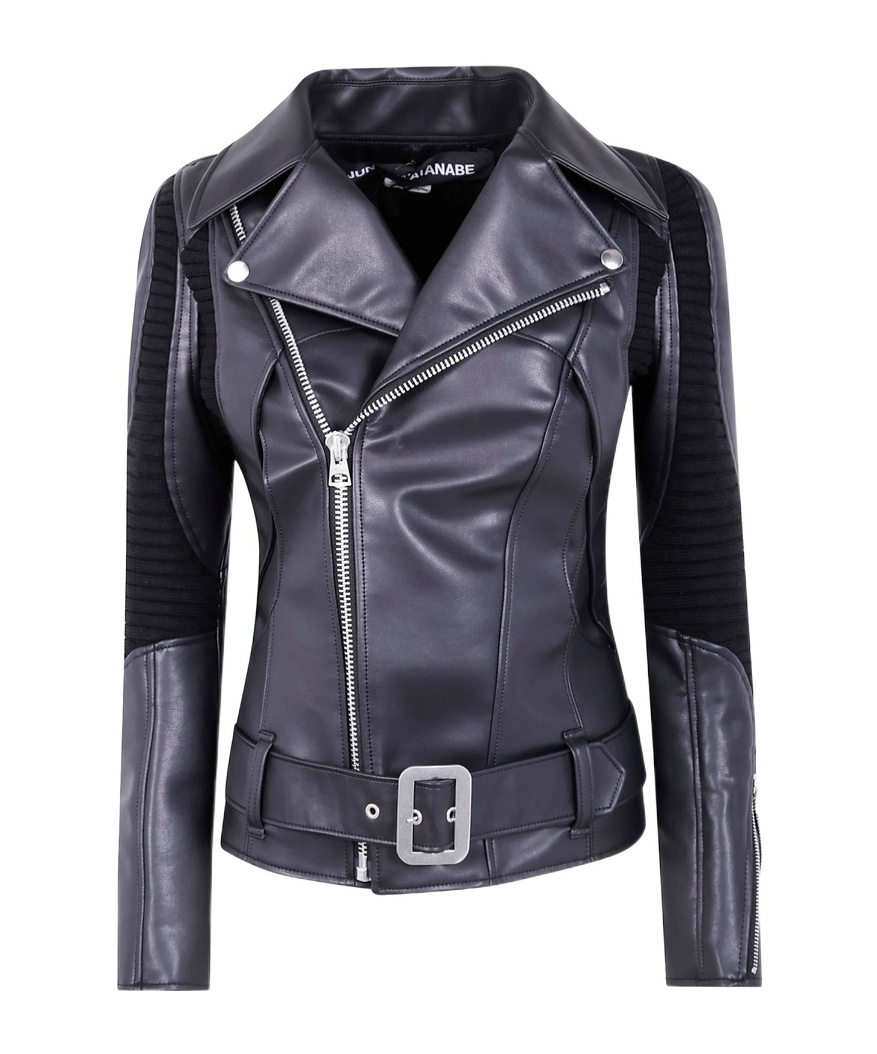 Junya Watanabe Zippered Long-sleeved Leather Jacket In Blue