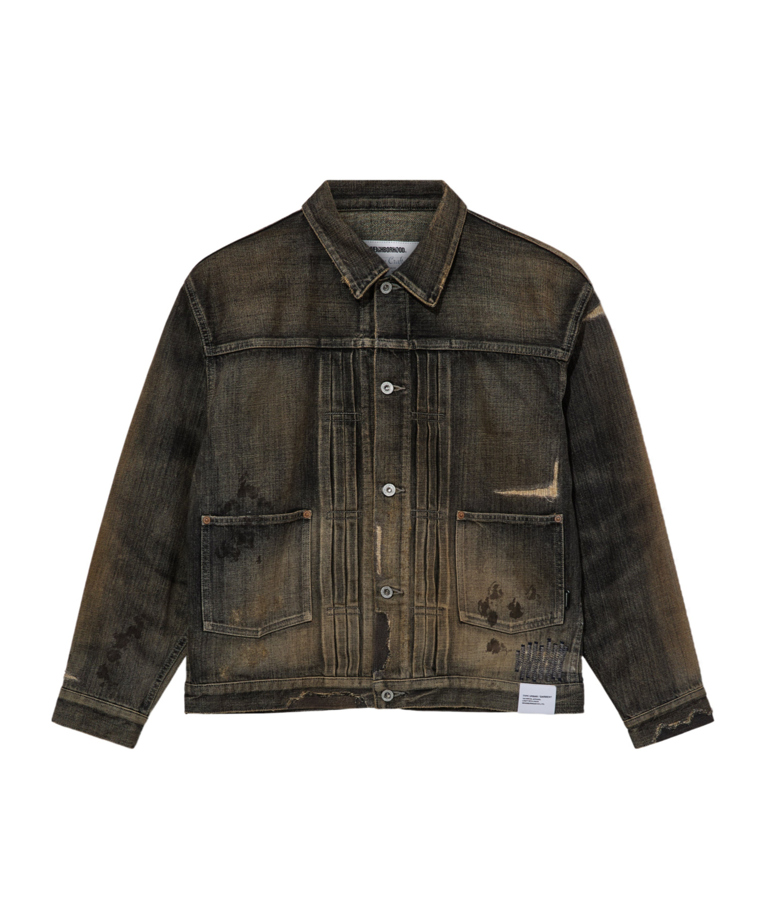 Neighborhood Distressed Denim Jacket In Green