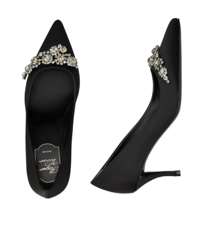 Roger Vivier Efflorescence Silk Satin Heels In Black