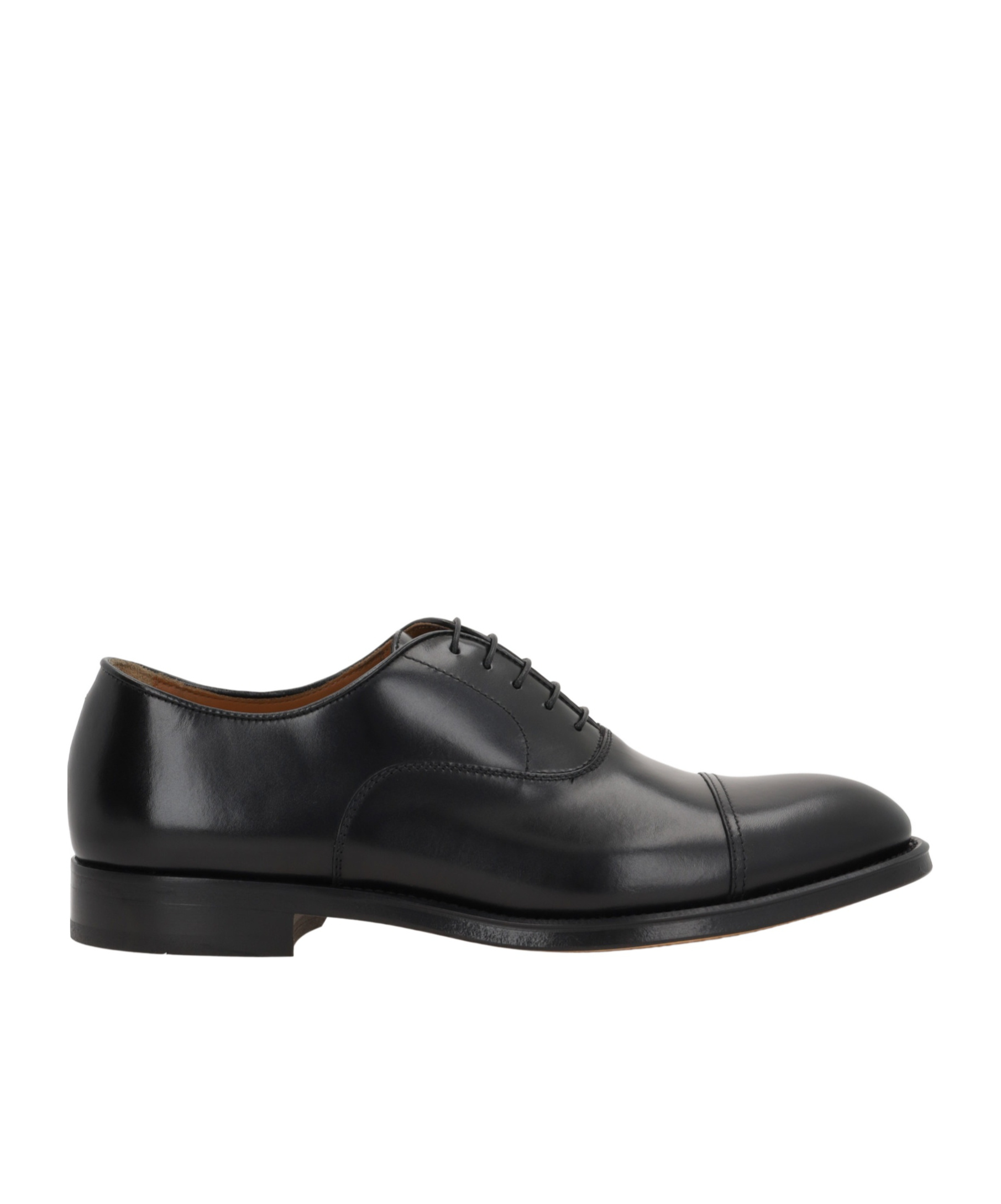 Doucal's Blue Oxford Shoes In Brushed Leather With Toe Cap In Black