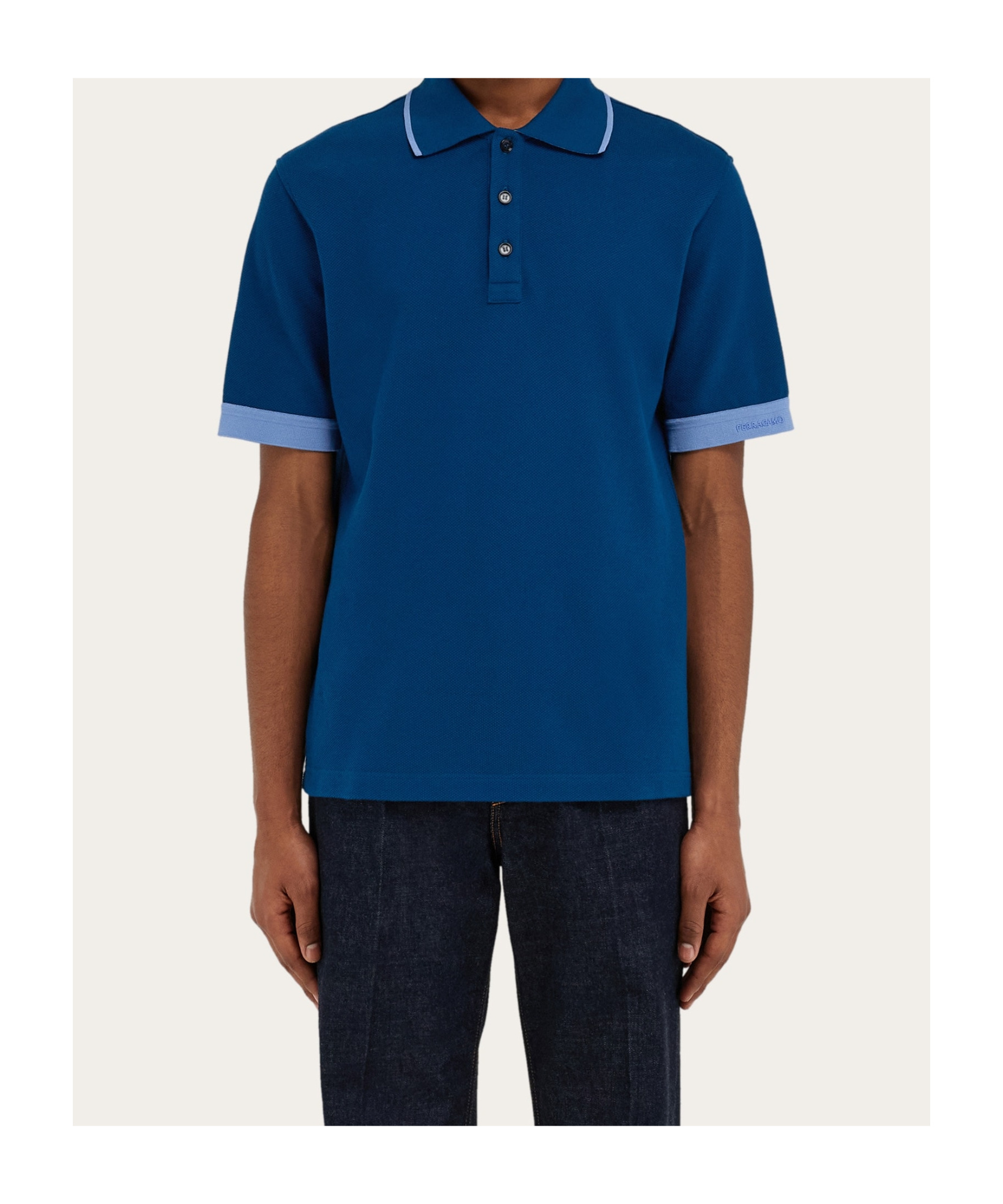Ferragamo Polo Shirt With Contrasting Sleeve Detail In Blue