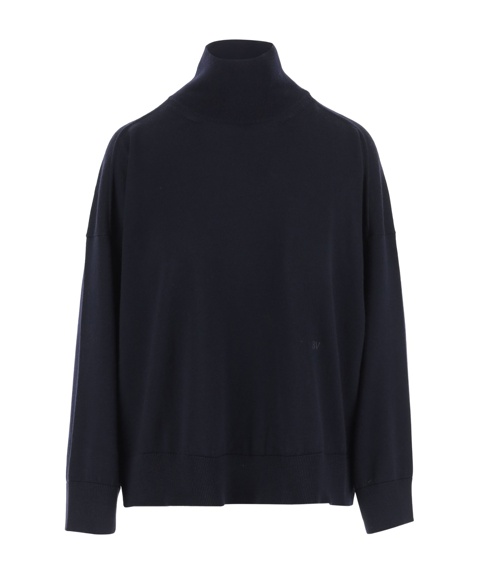 Bottega Veneta Women Blue Wool Embroidered Turtleneck Sweater In Black