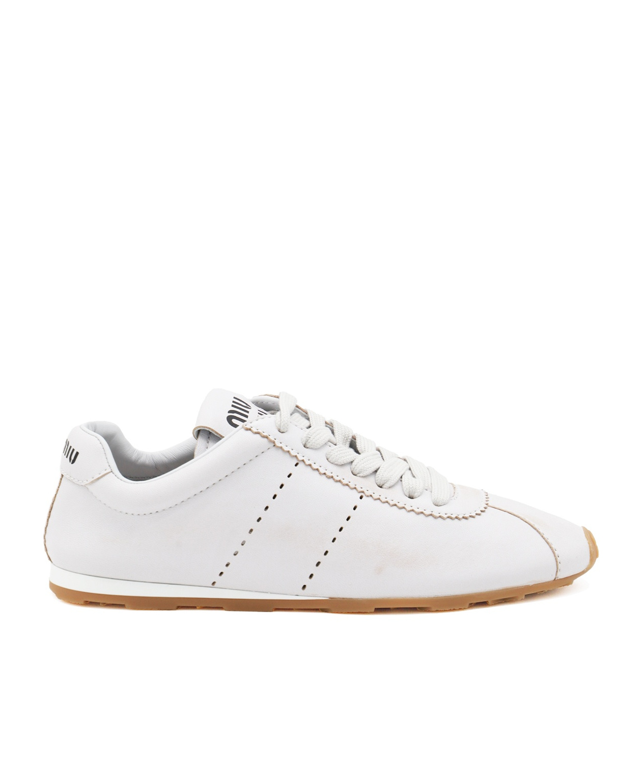 Miu Miu White Leather Low Top Sneakers In White