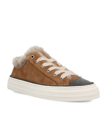 Brunello Cucinelli Embellished Low-top Sneakers In Brown