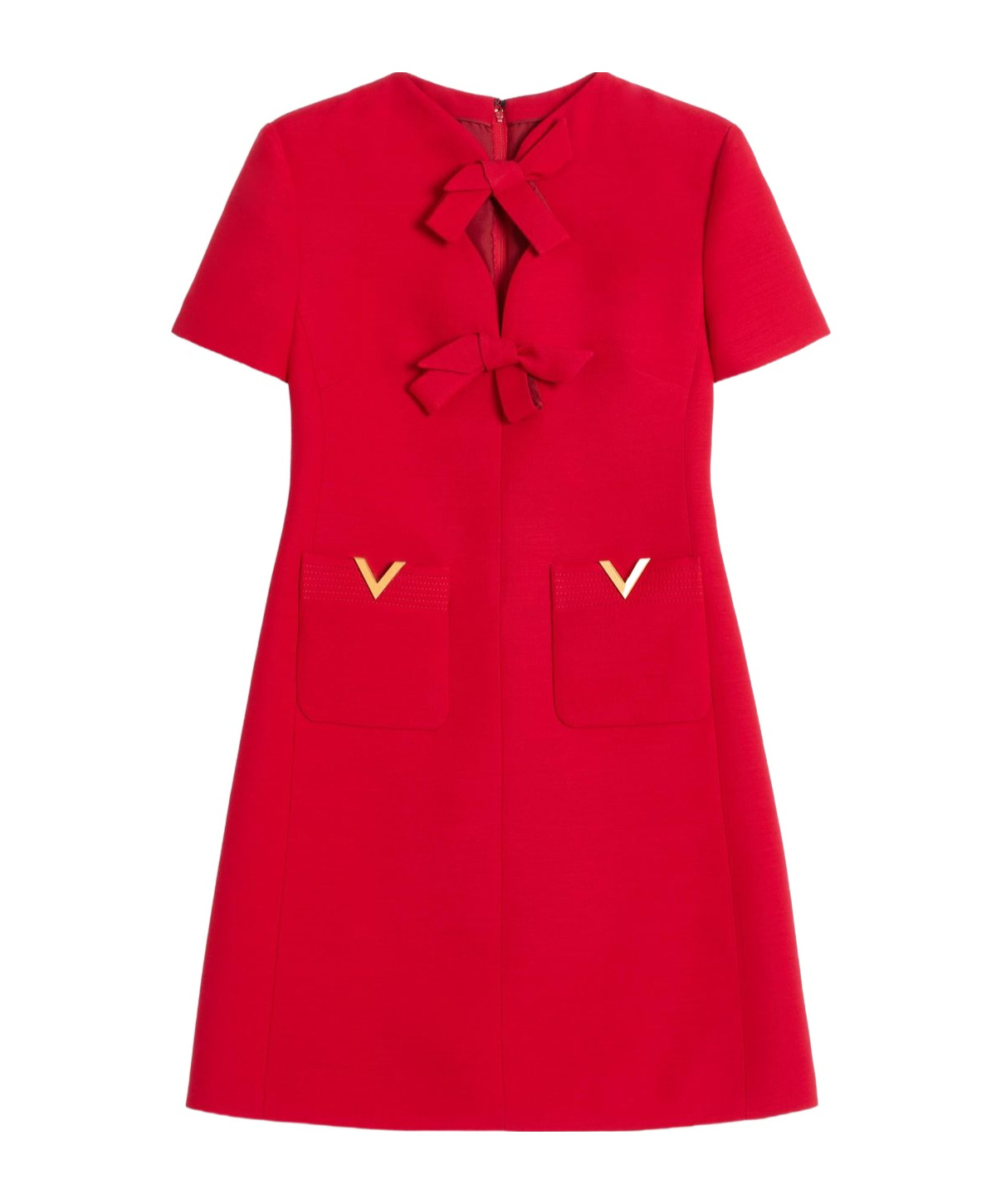 Valentino Fitted Red Dress With Decorative Bows In Red