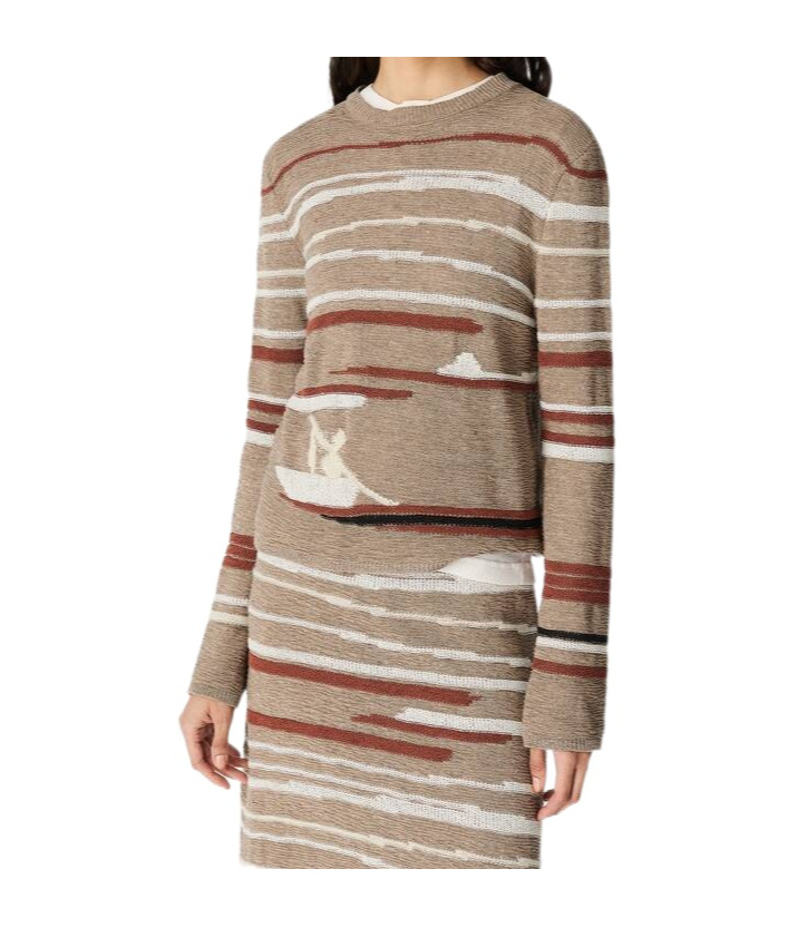 Bottega Veneta Striped Jacquard-knit Linen And Cotton-blend Sweater In Brown