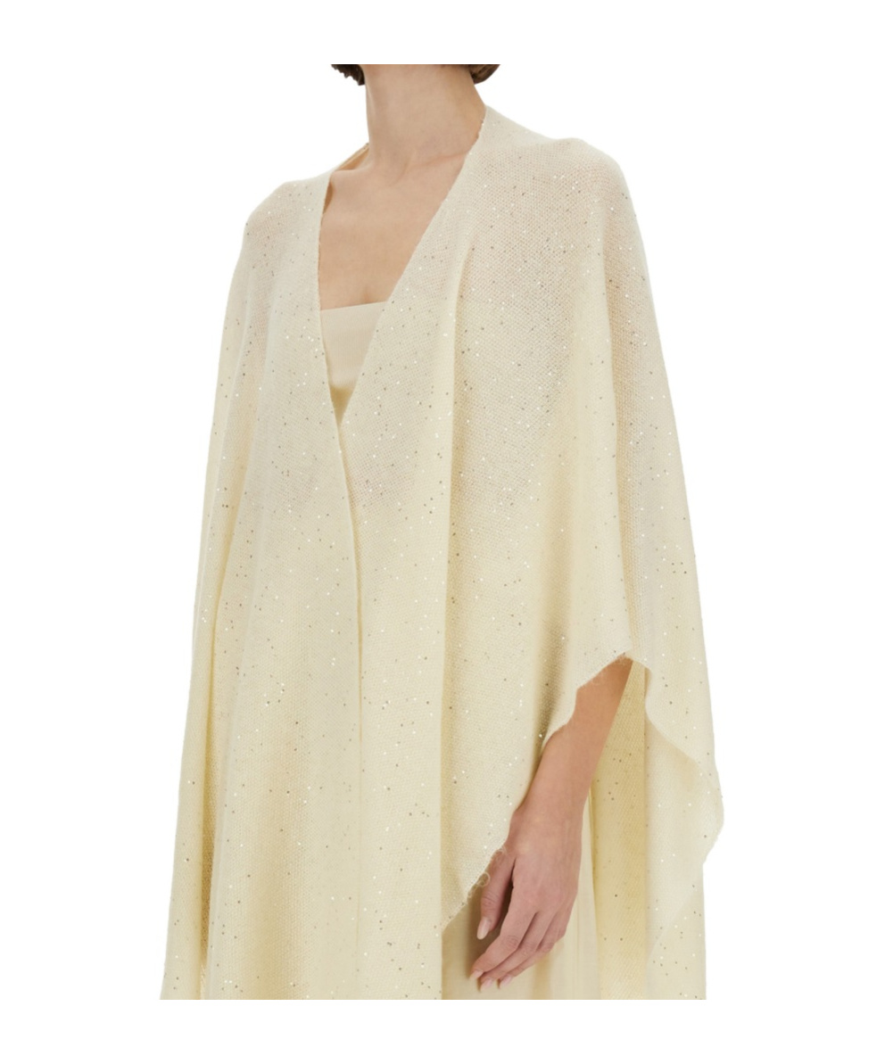 Fabiana Filippi Flowing Mohair Cape With Subtle Shimmering Details In Nude