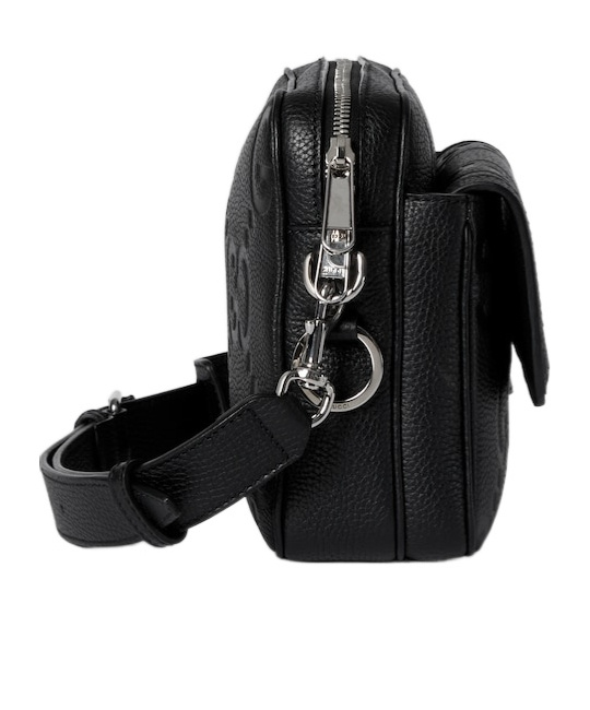 Gucci Jumbo Gg Leather Messenger Bag In Black