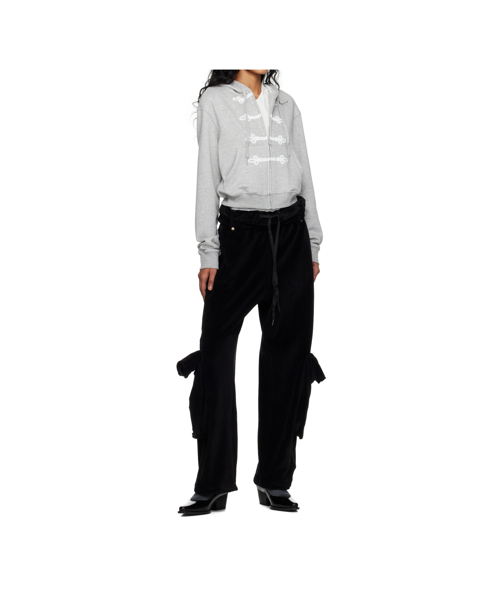 Open Yy Rolled-waist Velvet Overalls In Black