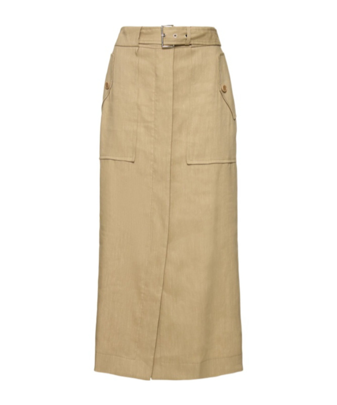 Alberta Ferretti Stretch Linen Blend Midi Skirt In Gold