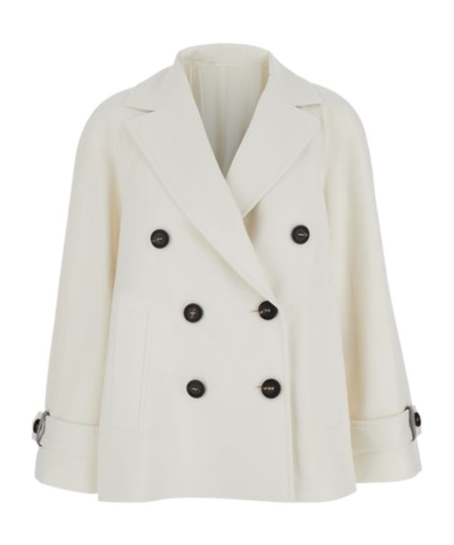 Brunello Cucinelli White Double Breasted Jacket With Beaded Jewelry Decoration In Cotton And Linen B In White