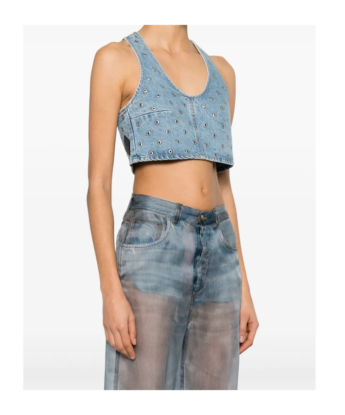 Haikure Cropped Eyelet Sleeveless Top Wide Neckline In Blue