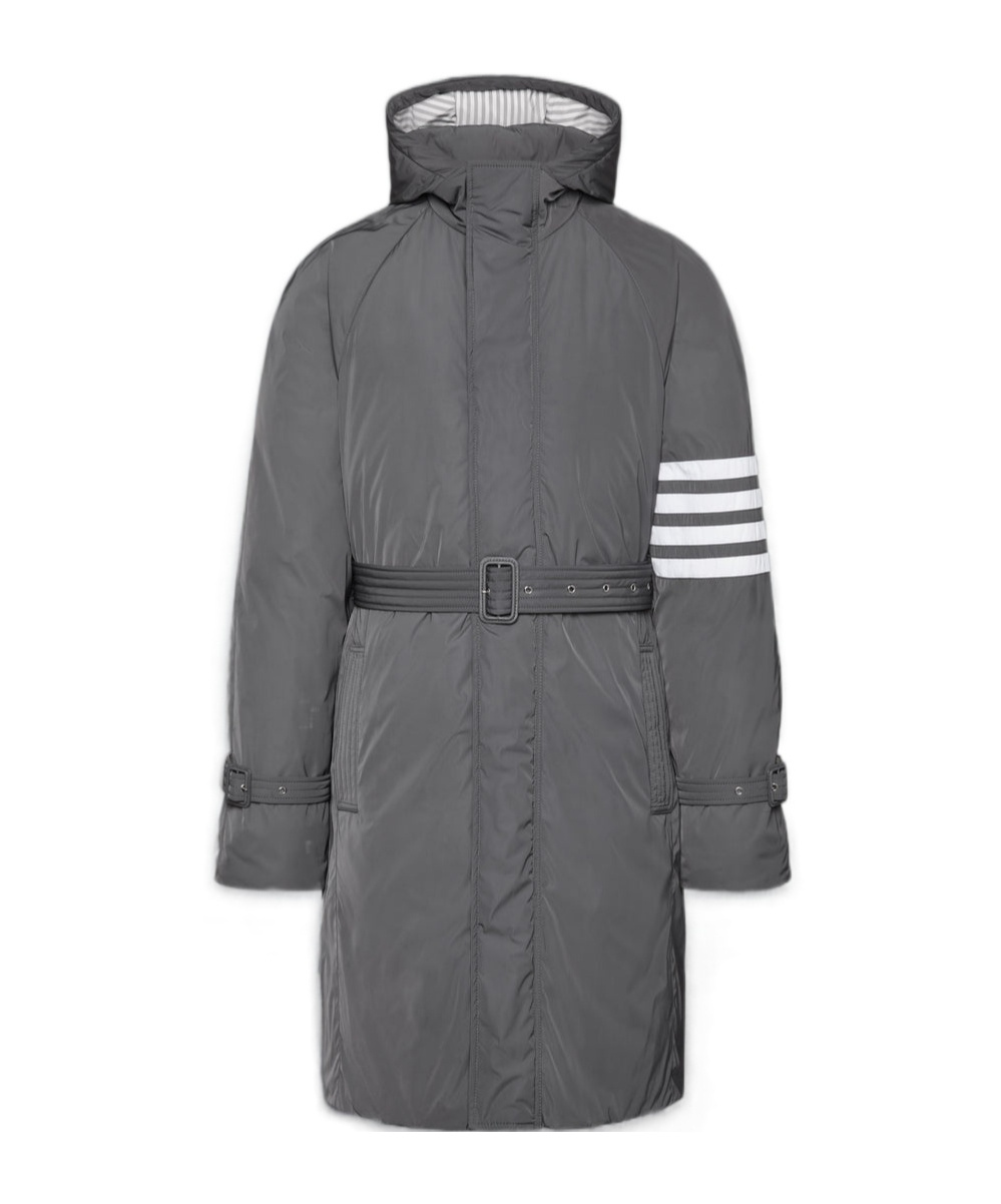 Thom Browne Poly Twill 4-bar Hooded Down Parka With Belt Clothing In Gray