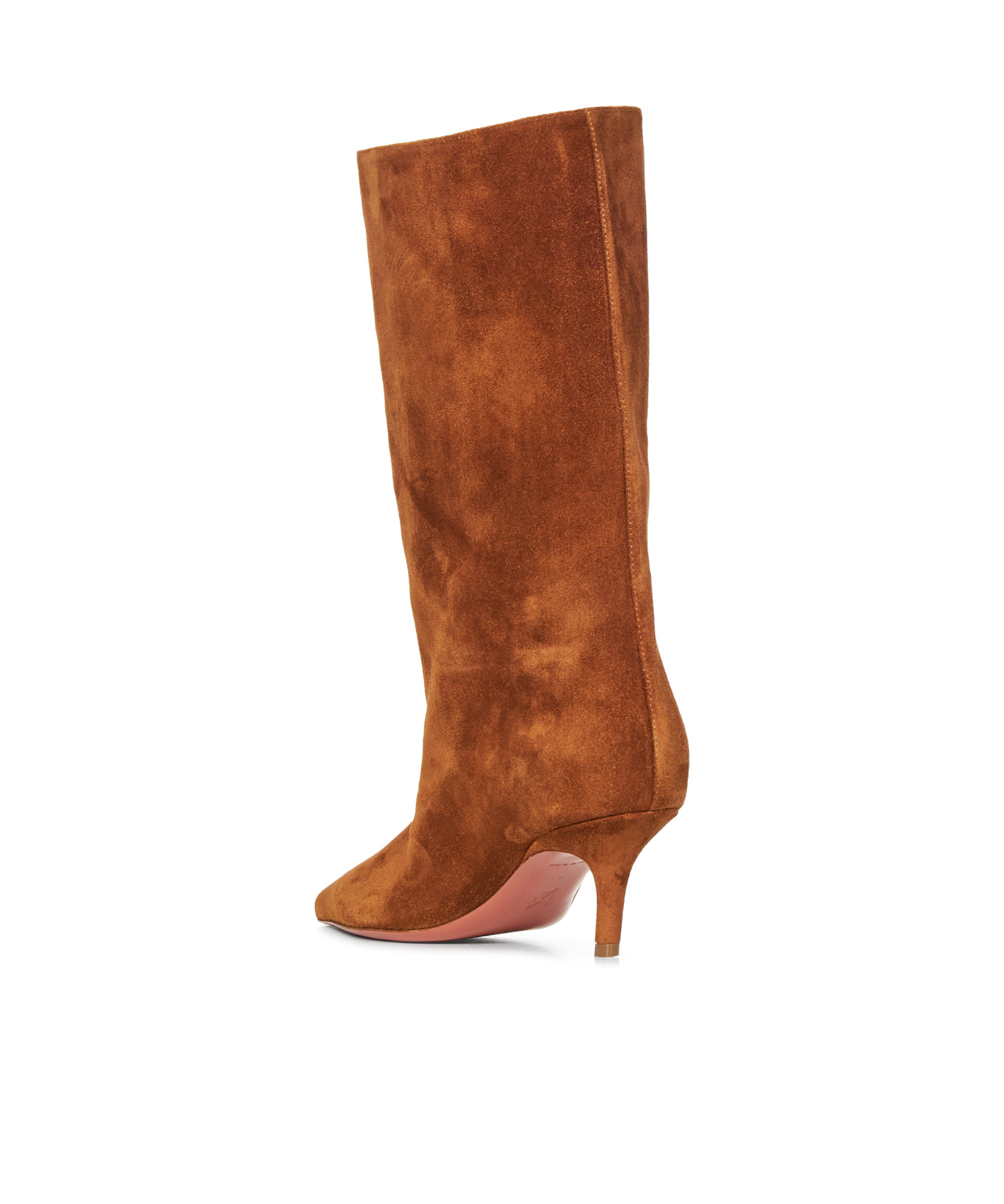Amina Muaddi 60mm Fiona Suede Pointed-toe Knee-high Boots In Brown