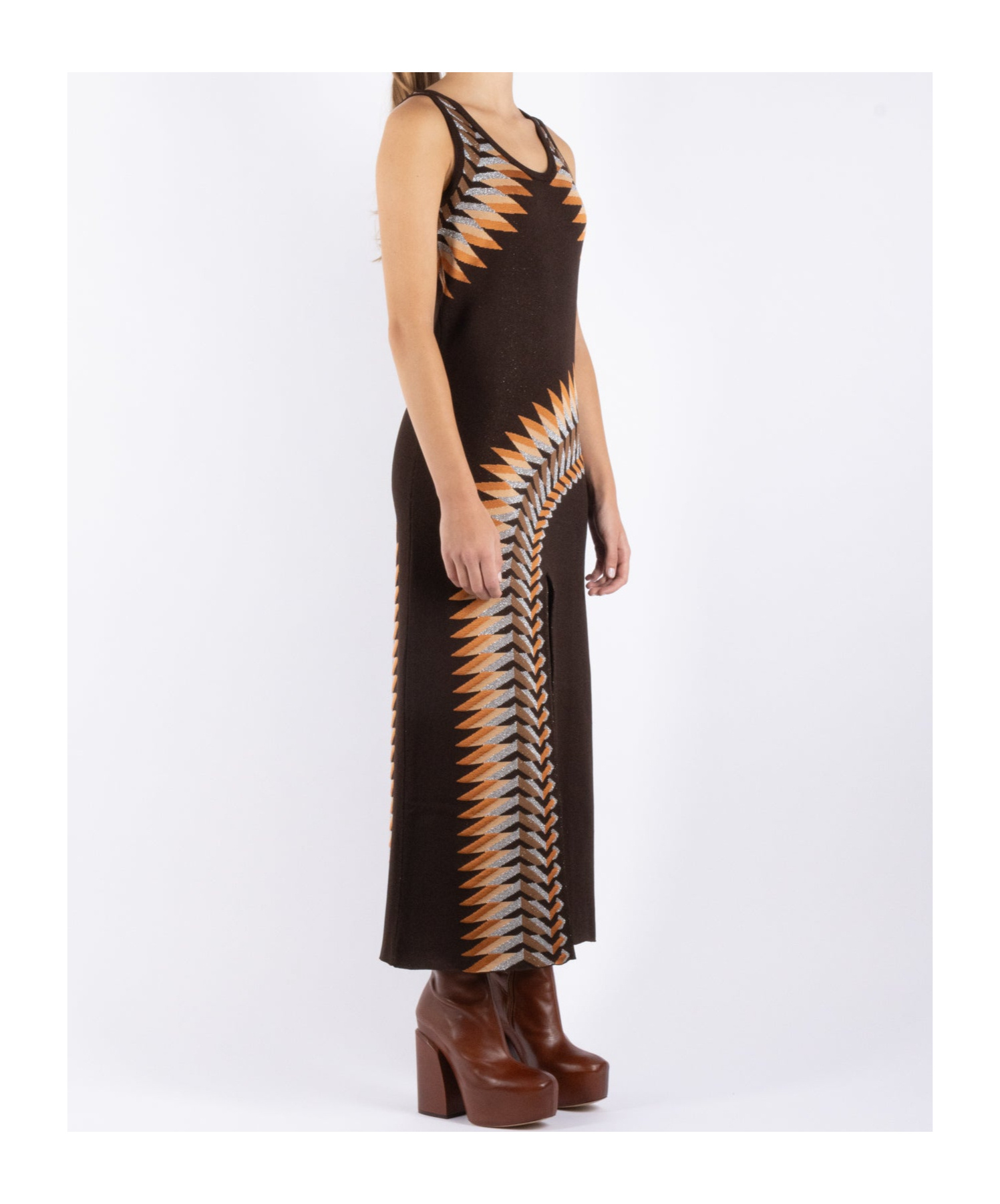 Rabanne Brown Lurex Jacquard Dress In Black