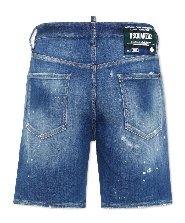 Dsquared2 Blue Shorts With Applied Logo On The Back And Lived Effect In Denim Man In Blue