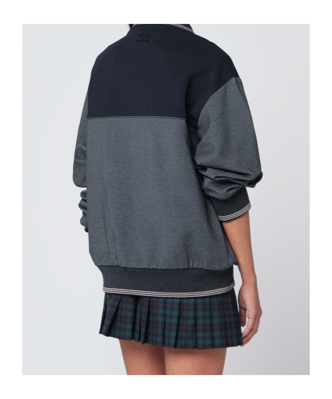 Miu Miu Womens Antracite Blu Asymmetric Jersey Polo Jacket Xs In Gray