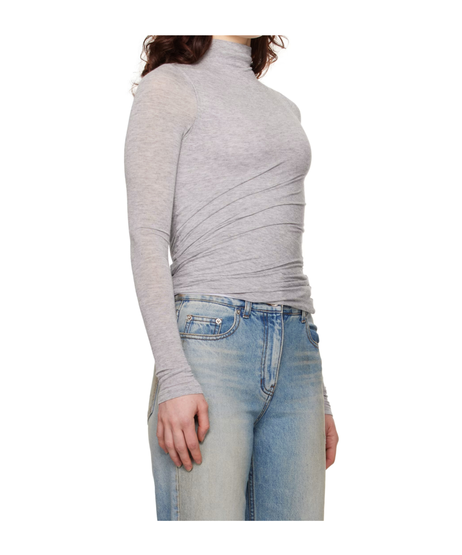 Juunj Gray Waist Shirring Turtleneck In Gray