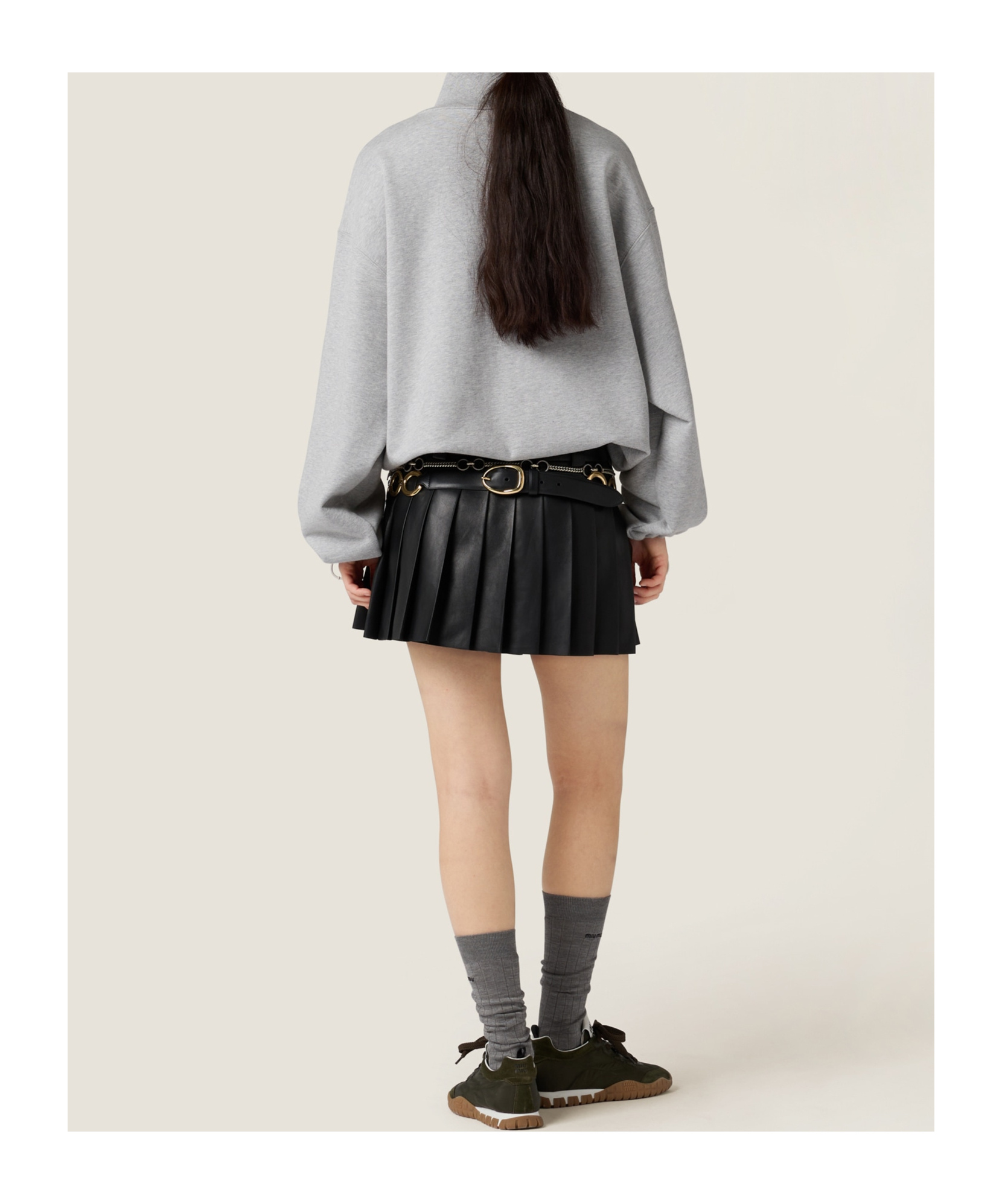 Miu Miu Cotton Fleece Zipper Sweatshirt In Gray