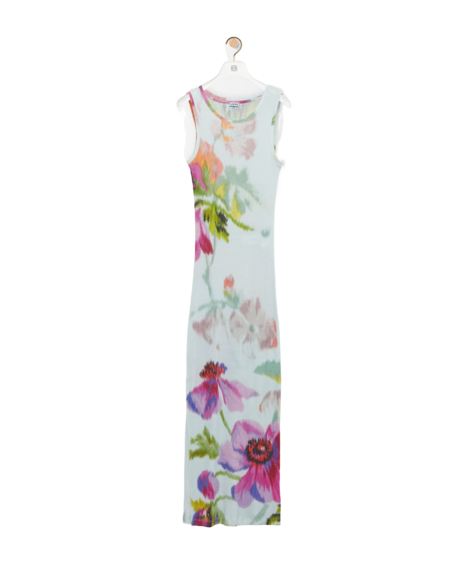Loewe Ribbed Floral-print Silk And Cotton-blend Jersey Midi Dress