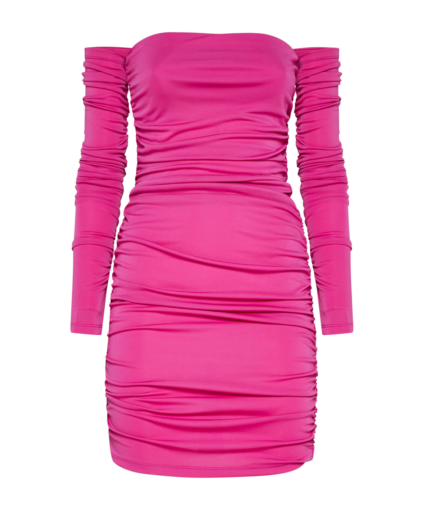 The Andamane Fuchsia Off-shoulder Mini Dress With Draped Sides In Pink