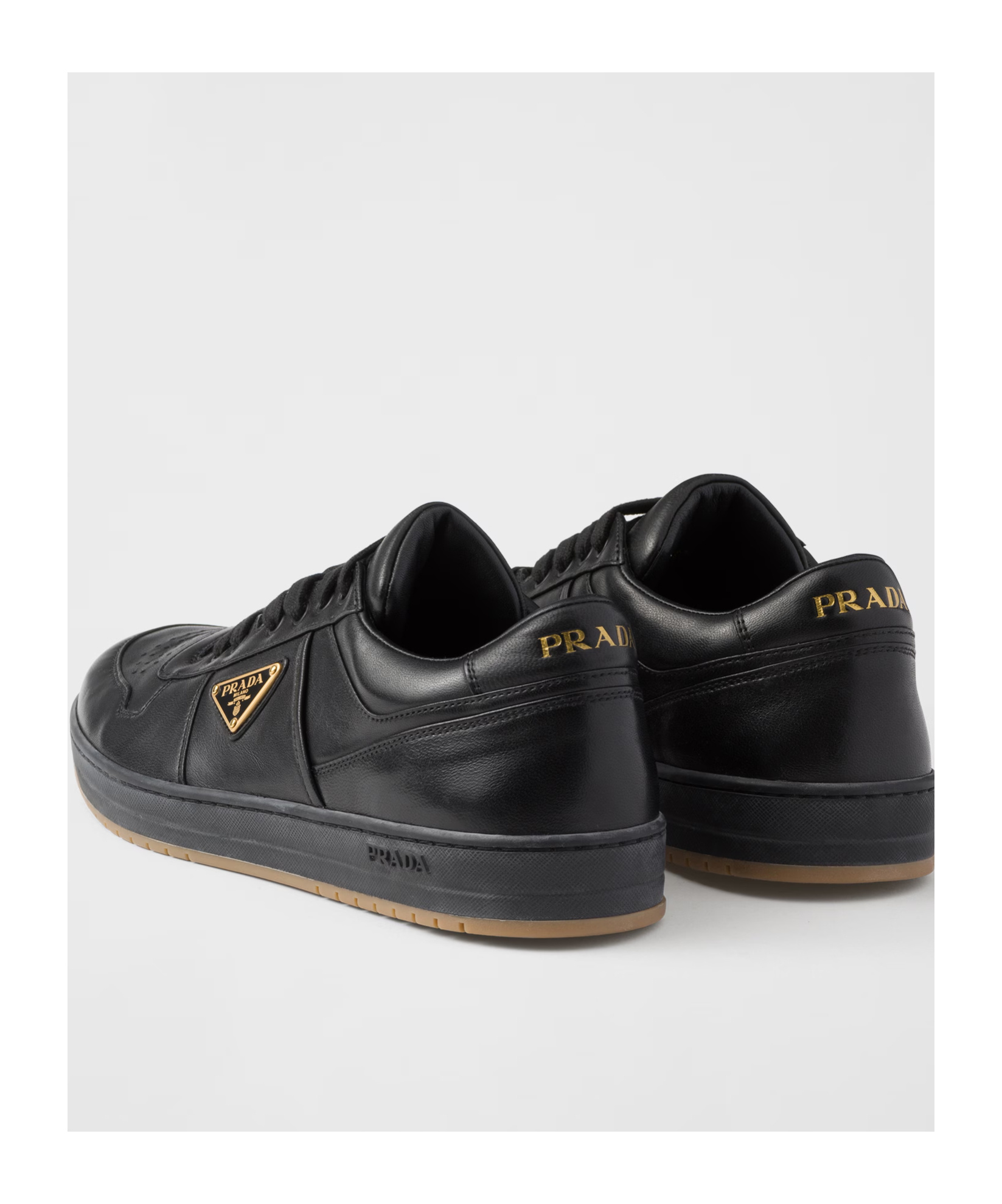 Prada Enamel-triangle Leather Sneakers In Black