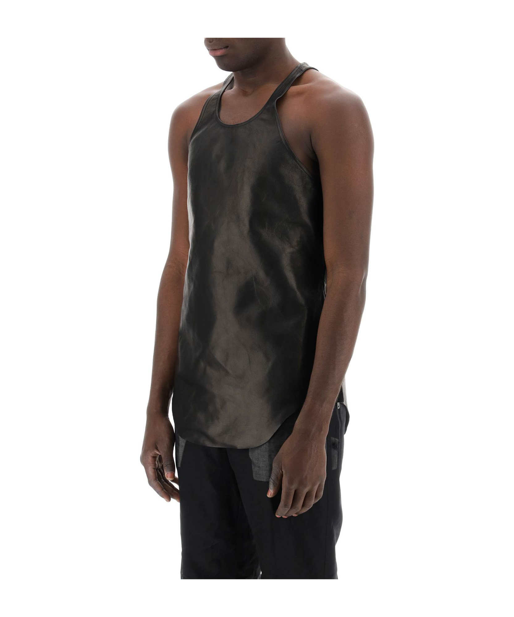 Rick Owens Leather Tank Top In Black