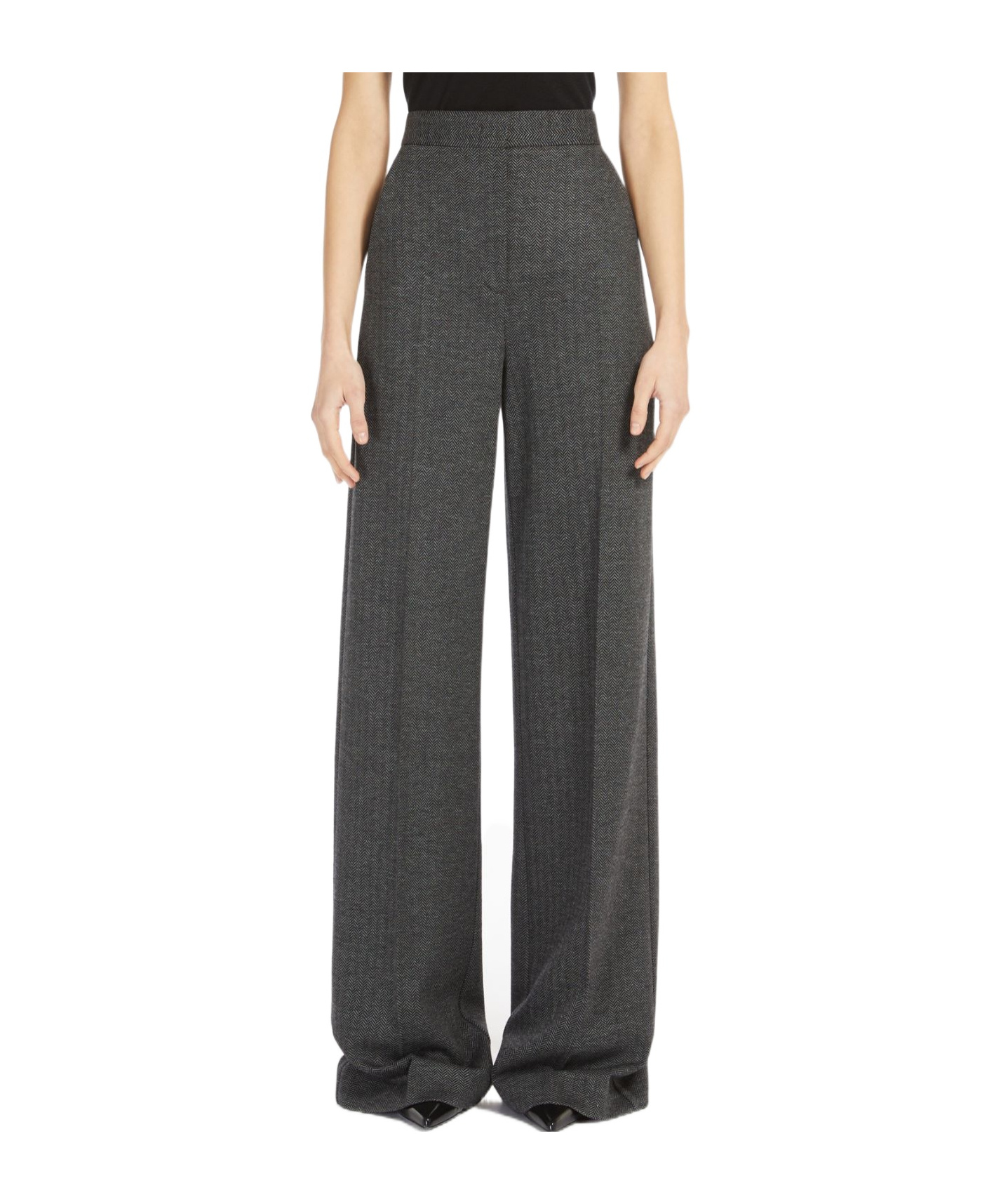 Max Mara Wool Wide-leg Casual Pants In Black