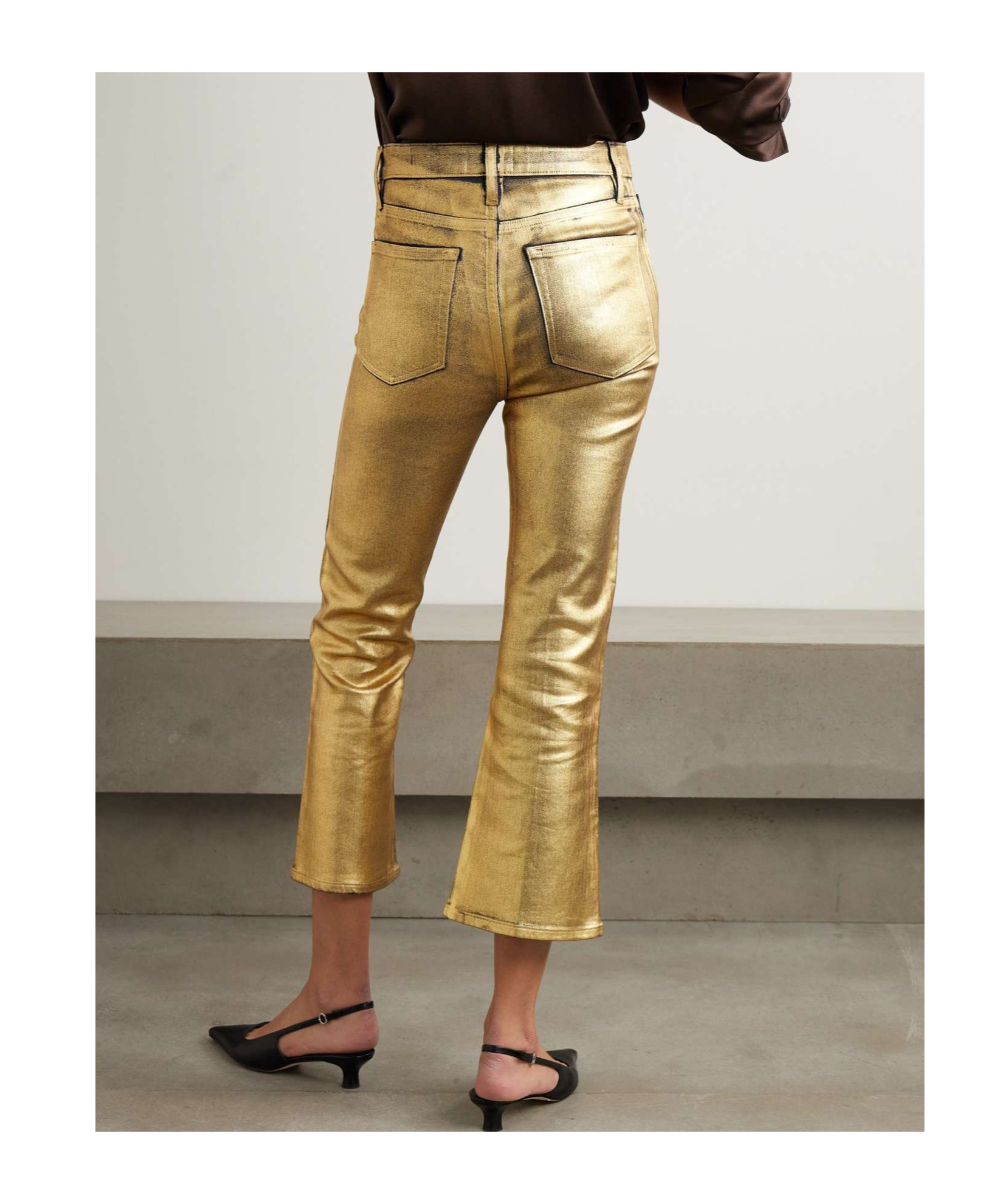 Frame Metallic-coated High-waisted Track Pants In Yellow