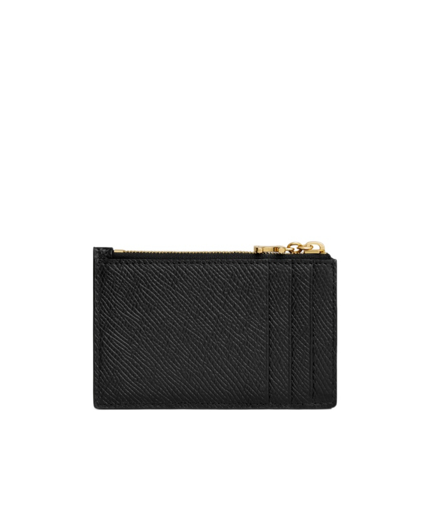 Celine Grain Triomphe Zipper Card Bag In Black