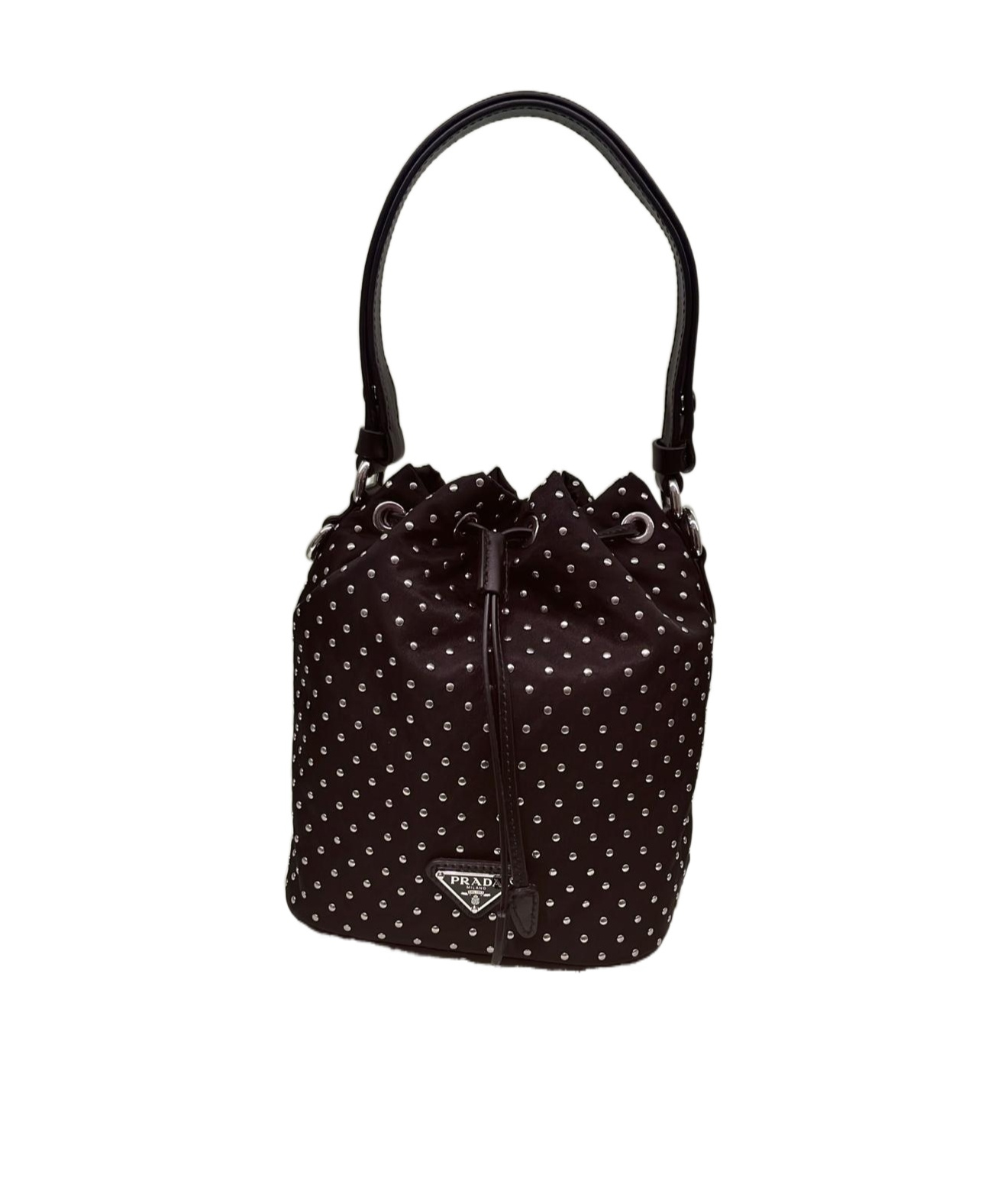 Prada Re-nylon Stud-embellished Drawstring Bucket Bag In Black