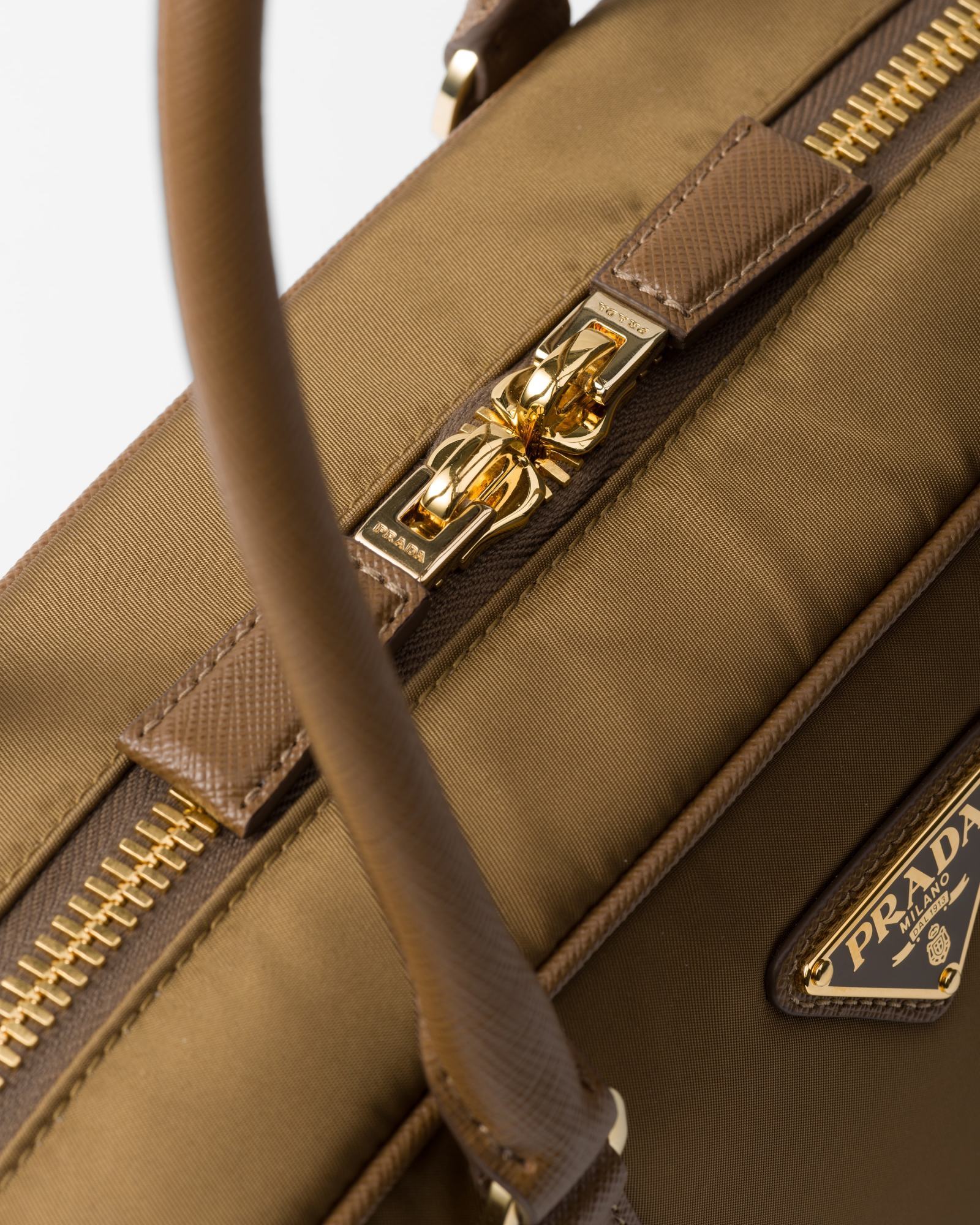 Prada Re-edition 1978 Large Re-nylon And Saffiano Leather Two-handle Bag In Brown