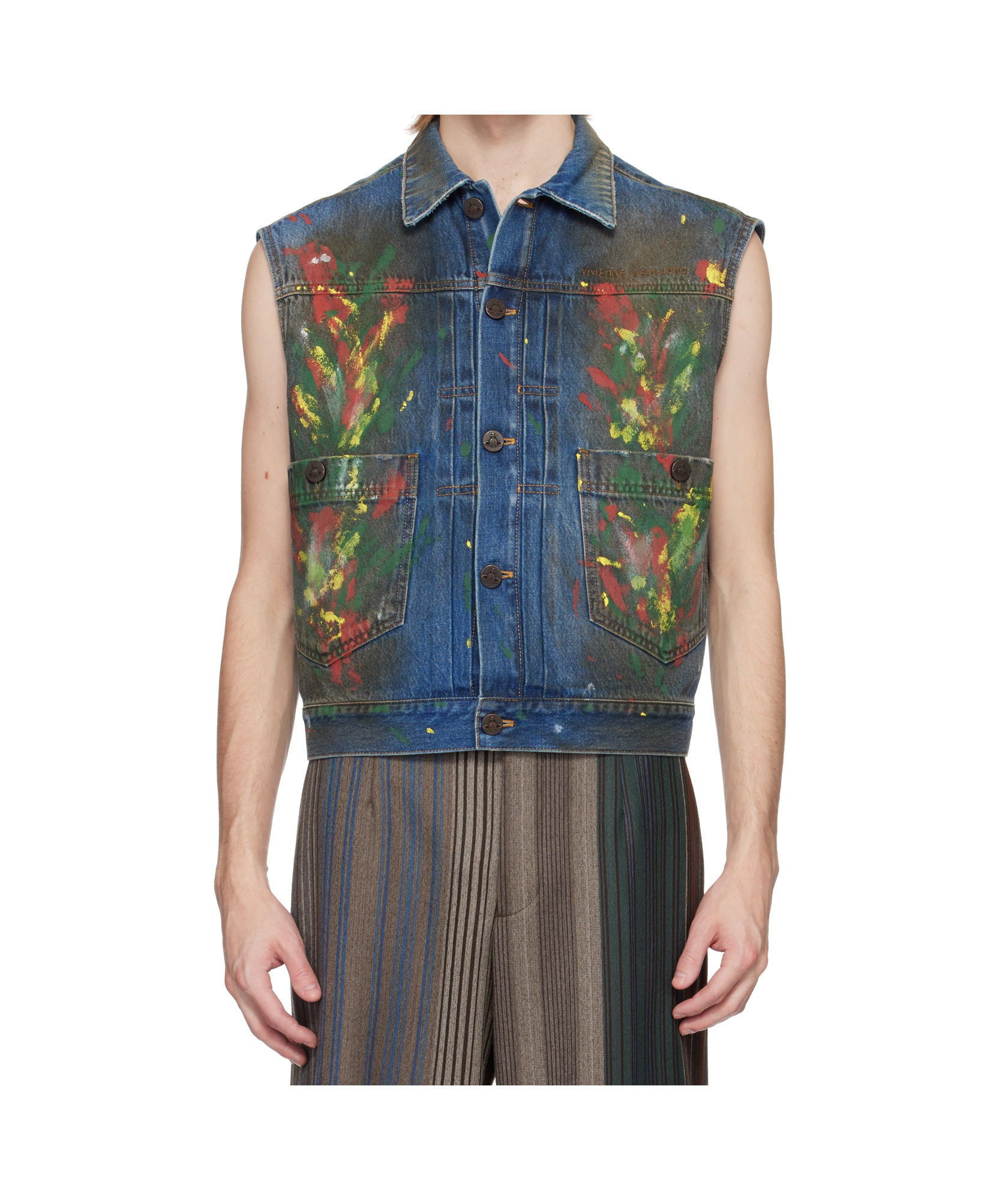 Vivienne Westwood Marlene Jeansweste Mit Farbklecks-print In Blue