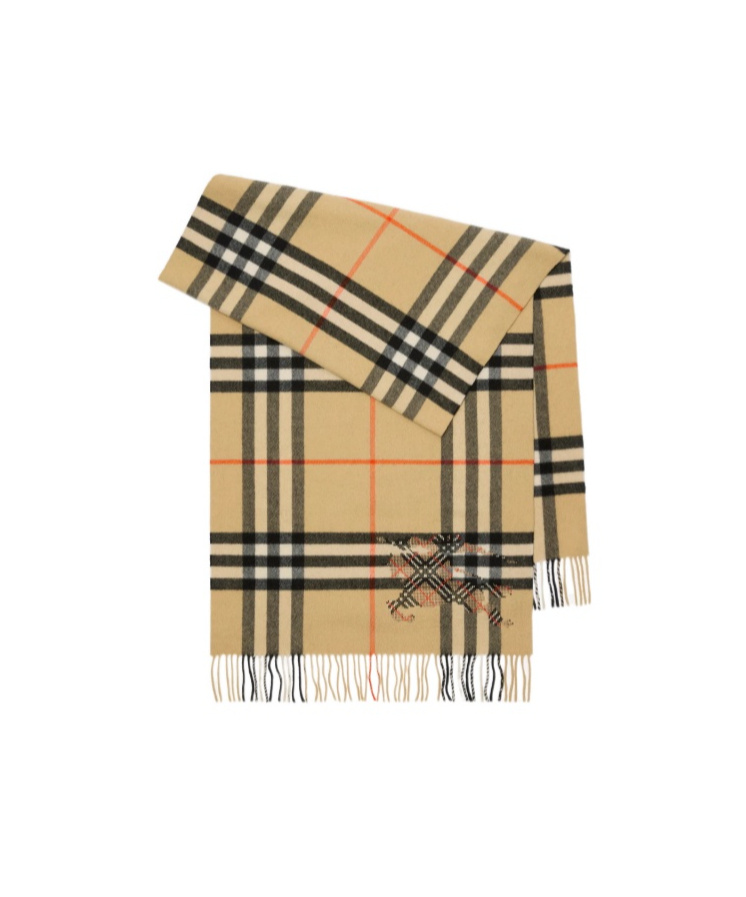 Burberry Wide Cross Stitch Ekd Check Cashmere Scarf In Brown