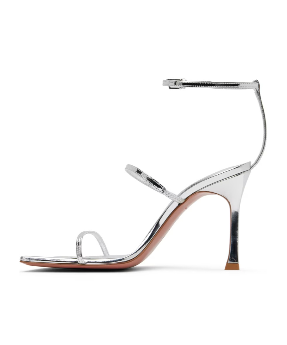 Amina Muaddi Maya 95mm Metallic Leather Sandals In White