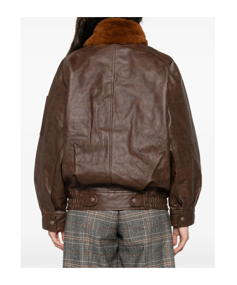 R13 Long-sleeved Leather Jacket In Brown