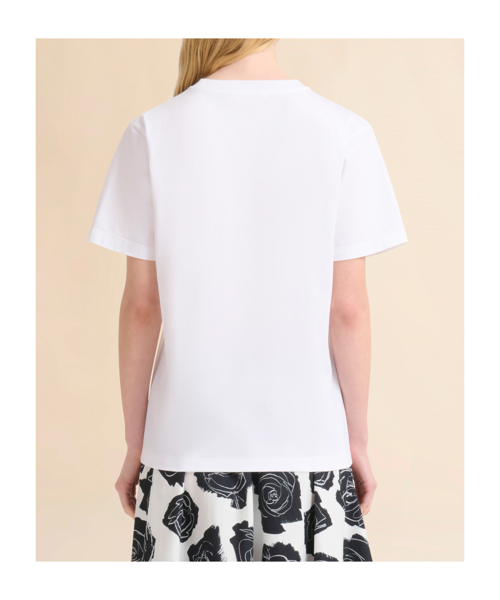 Marni White Cotton T-shirt With Rhinestone Rose In Lily White