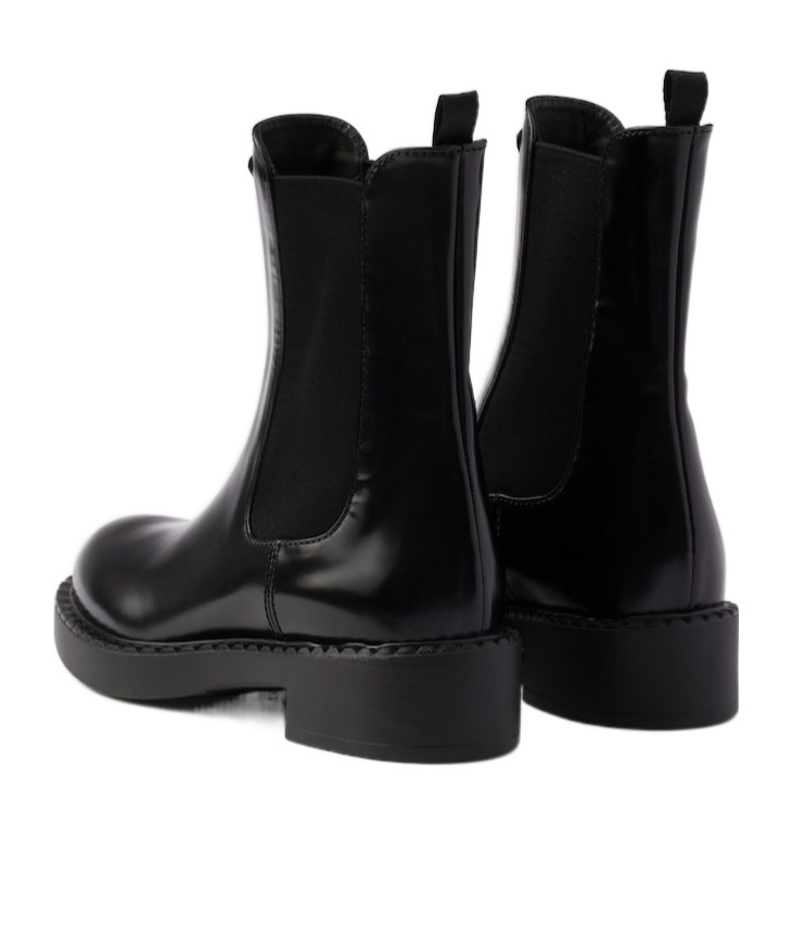 Prada Triangle-logo Chelsea Leather Boots In Black