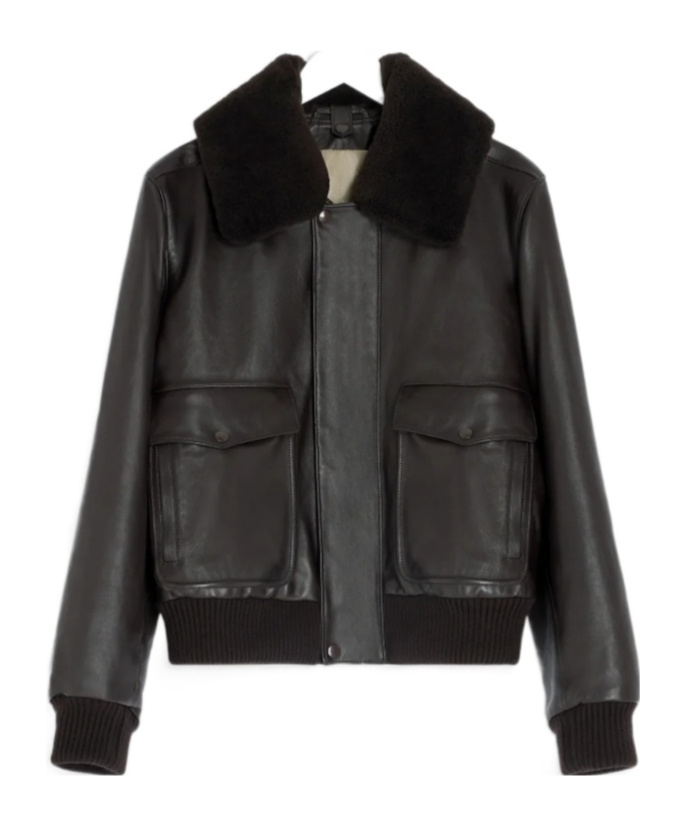 Lemaire Sheepskin-collar Leather Jacket In Brown
