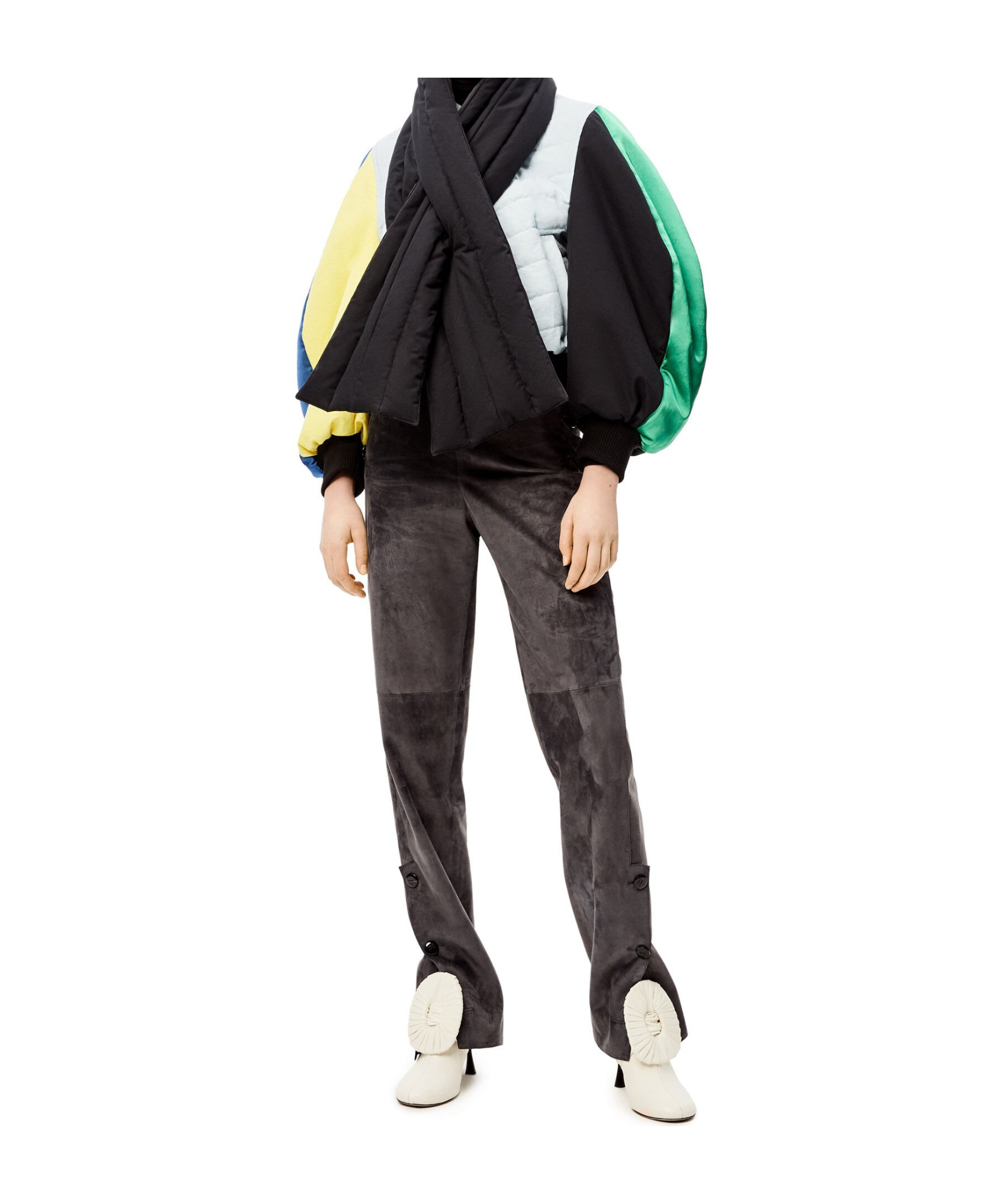 Loewe Collarless Quilted Short Casual Jacket With Round Sleeves In Black