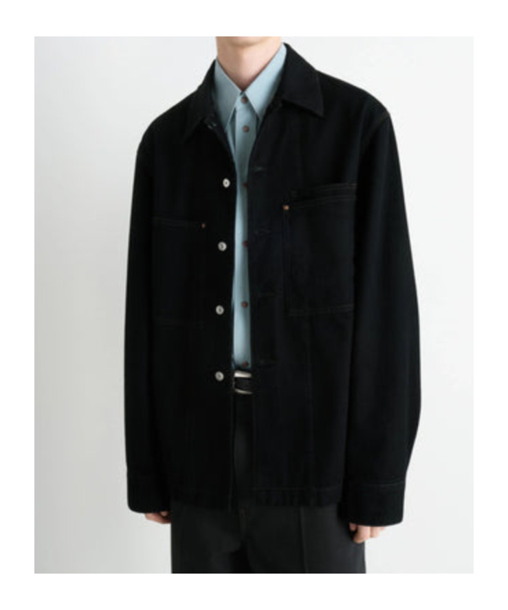 Lemaire Relaxed Fit Denim Shirt Featuring Front Pockets And Long Sleeves In Black