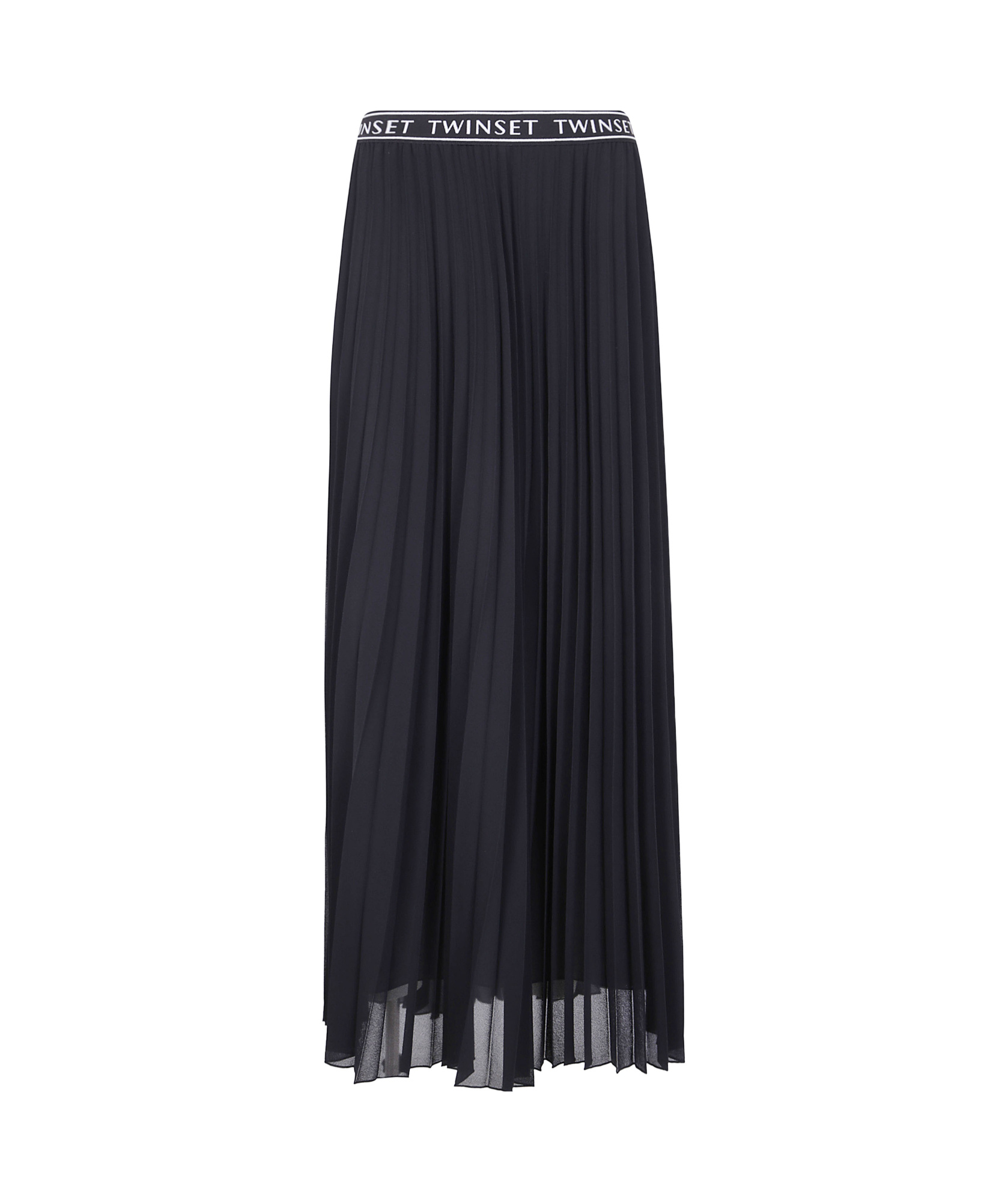 Twinset Pleated Logo-waistband Maxi Skirt In Black