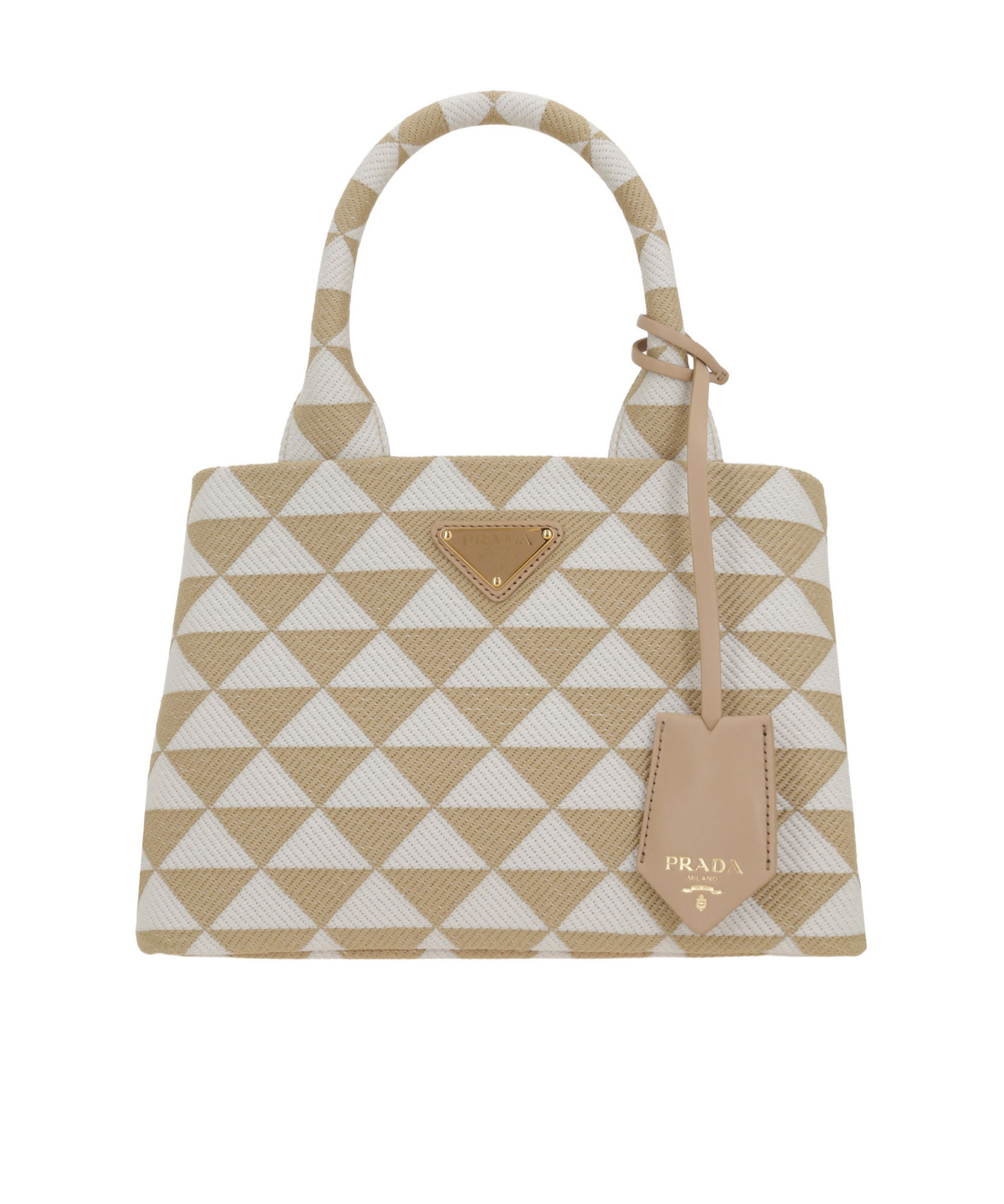 Prada Symbole Embroidered Tote Bag In Nude