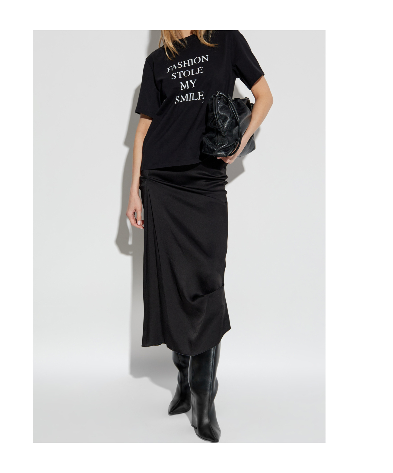 Victoria Beckham Draped Pleat Satin Midi Skirt In Black