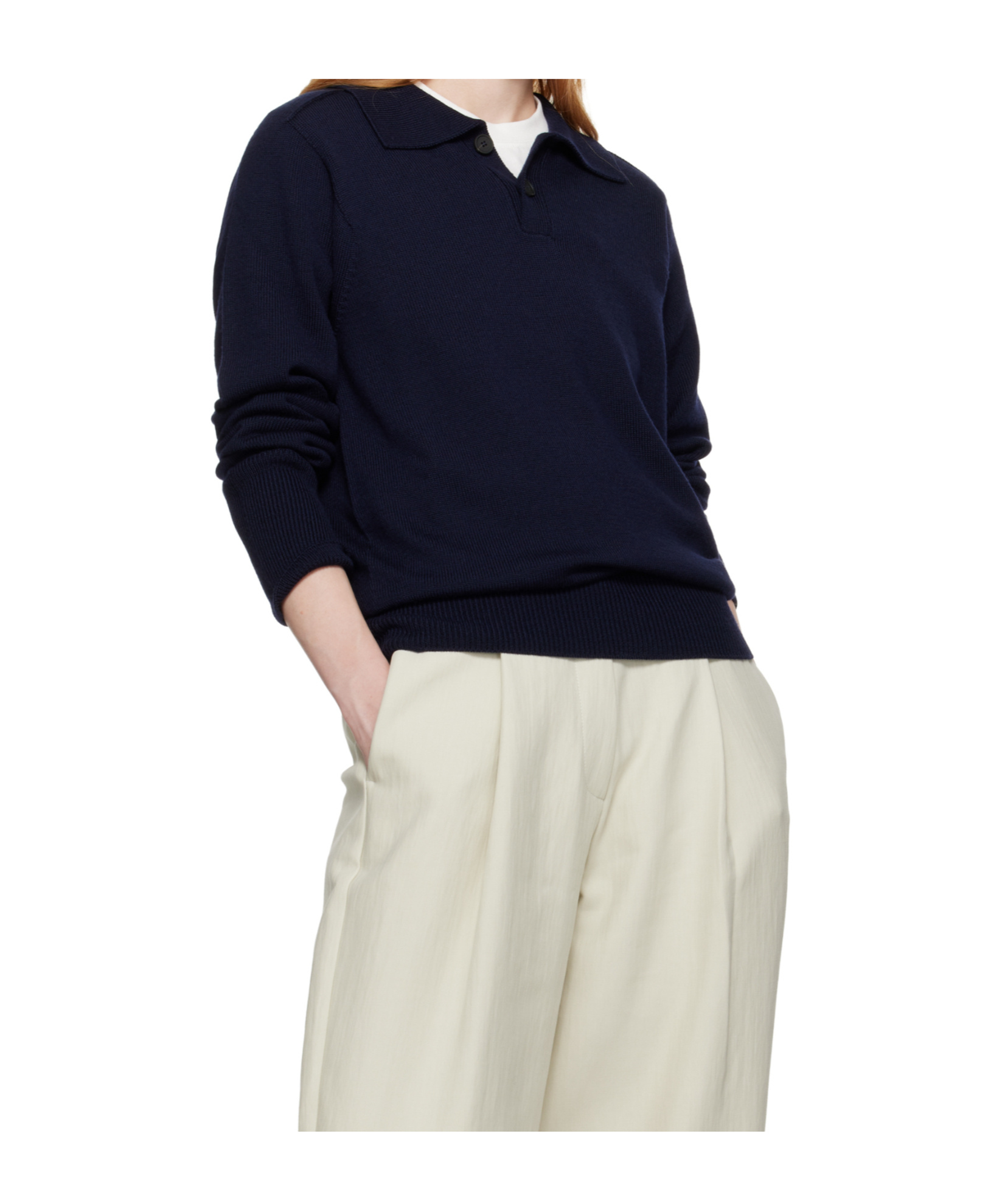 Studio Nicholson Polo-neck Wool Polo Shirt In Blue