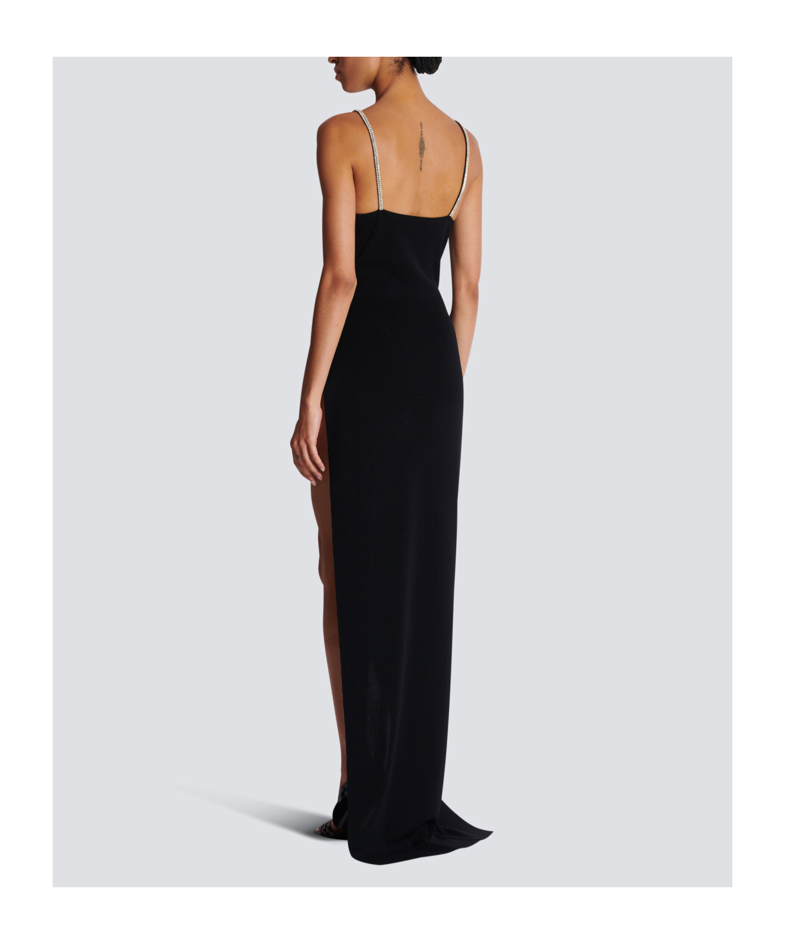 Balmain Long Embroidered Knit Dress With Leg Slit In Black