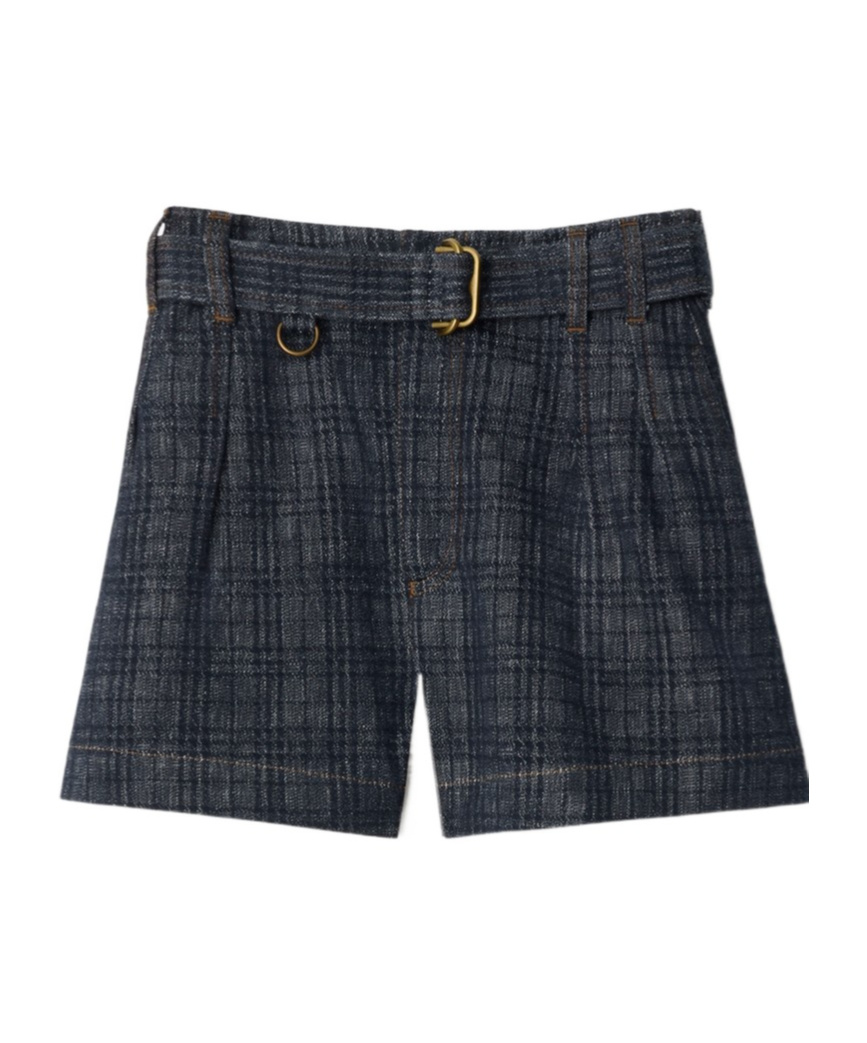 Burberry Belted Check Denim Shorts