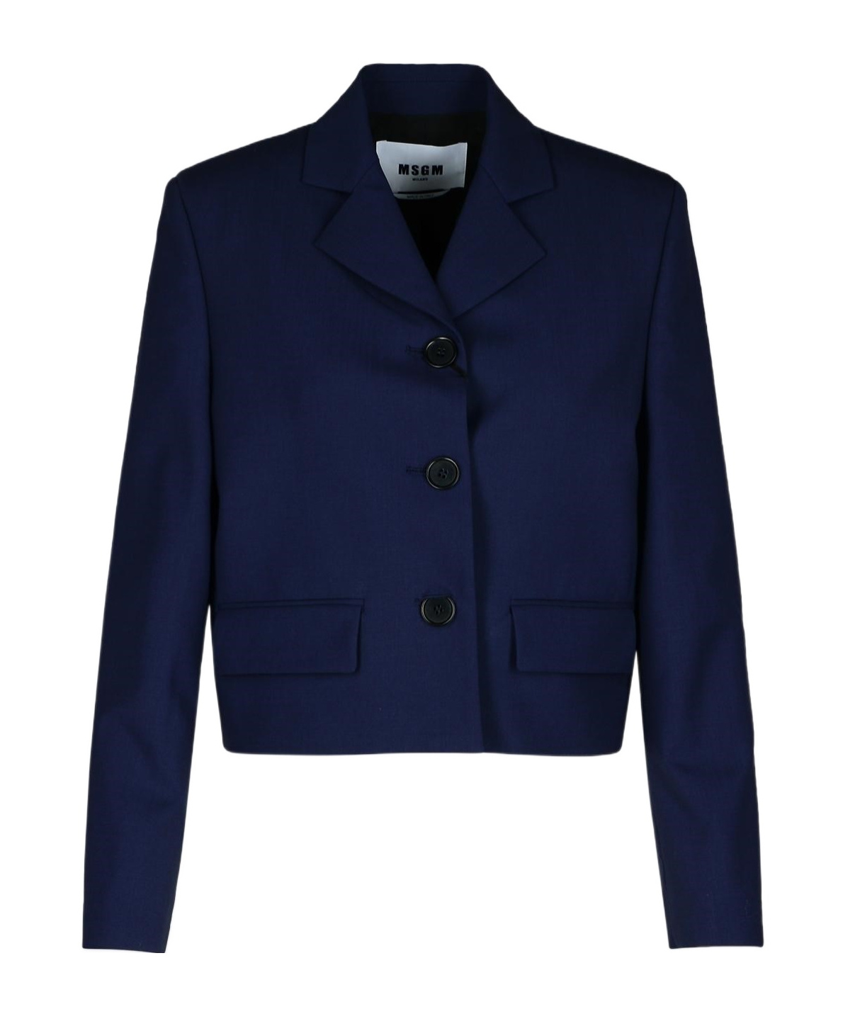 Msgm Wool Crop Blazer Buttoned Cuffs In Black