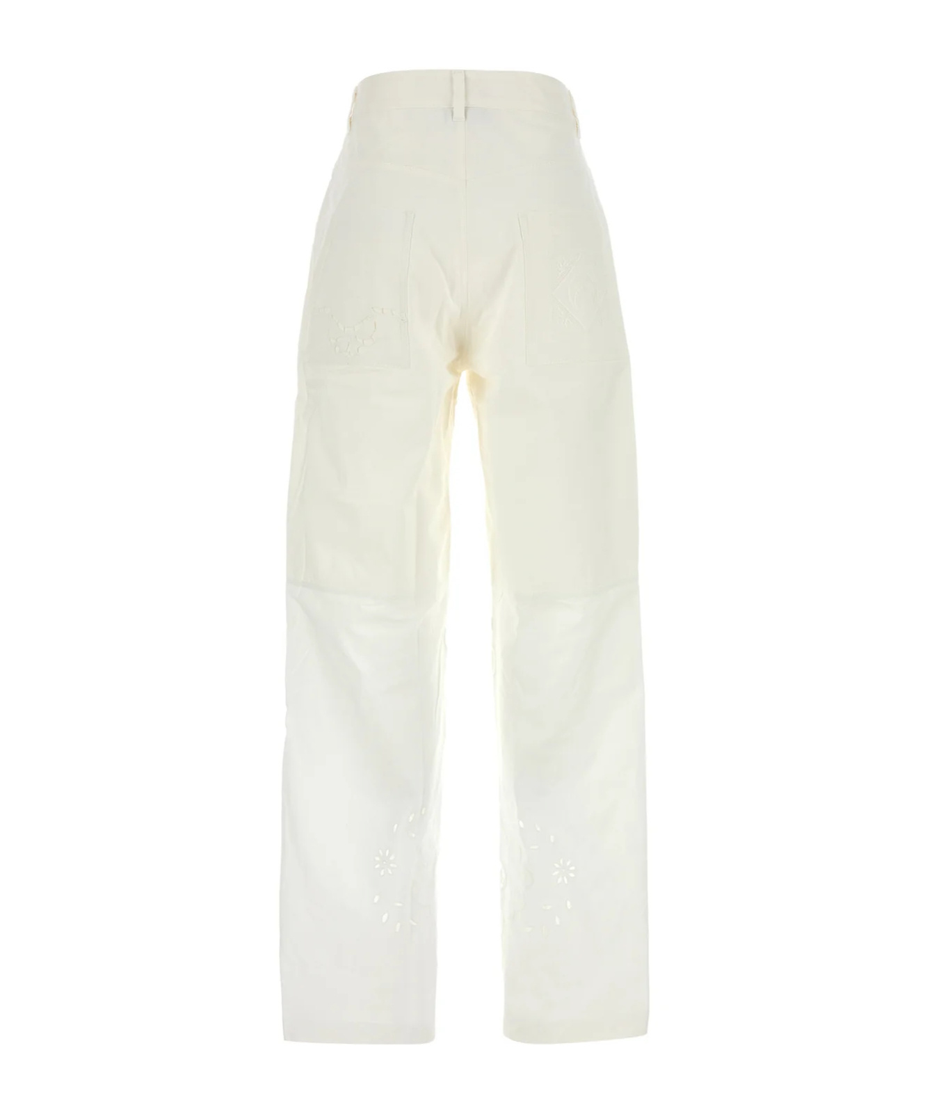 Marine Serre Cotton Trousers With Embroidered Pockets In White